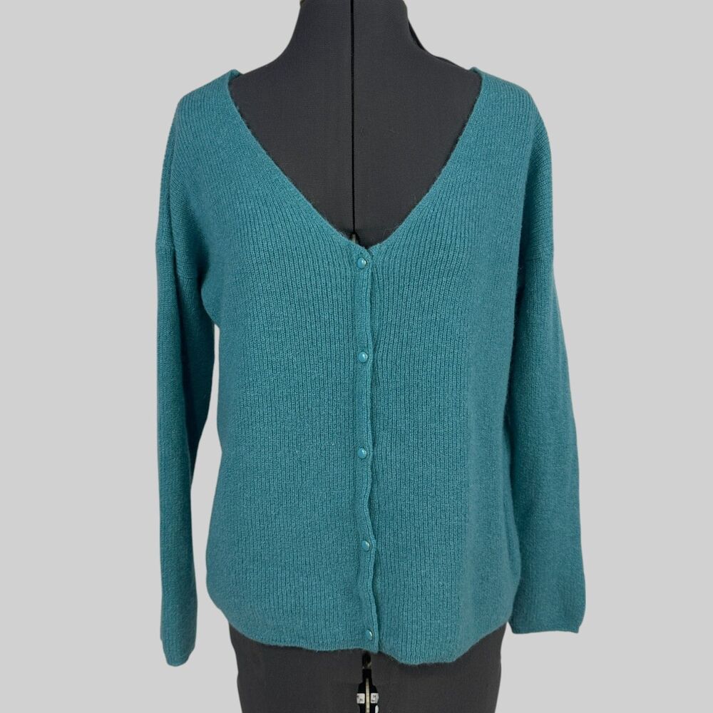 Sezane Barry Cardigan Medium Dusty Teal Mohair Alpaca Blend Made in Italy